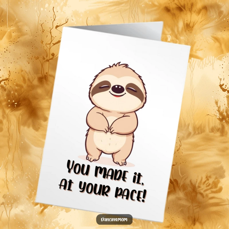 Funny Free Printable Congratulations Card: A happy sloth enjoying a slow, blissful groove, celebrating your well-deserved success.