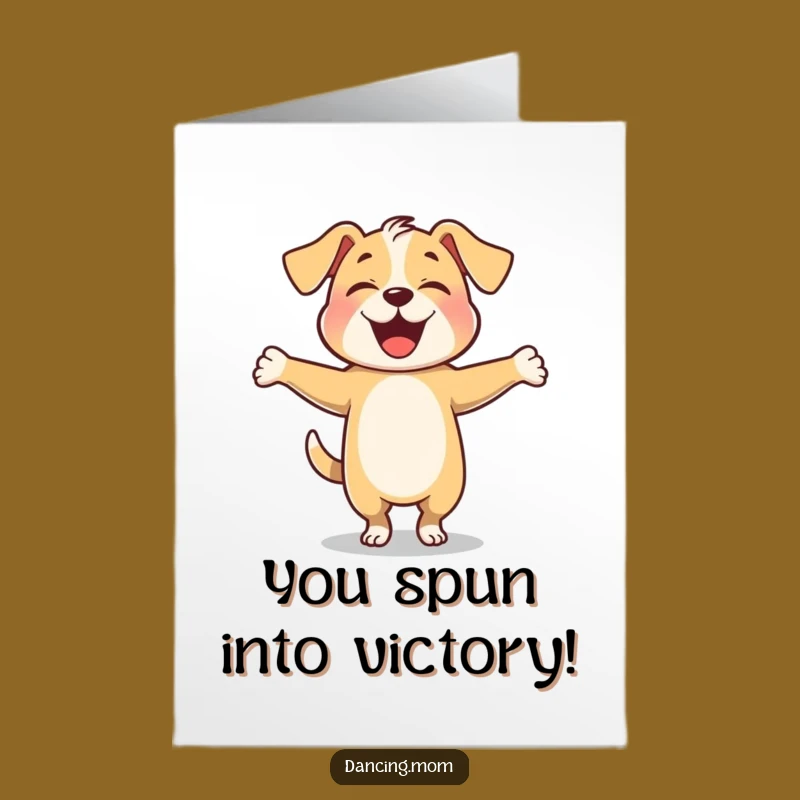 Free Printable Congrats Card: Dog's Joyful Twirl for Your Success!