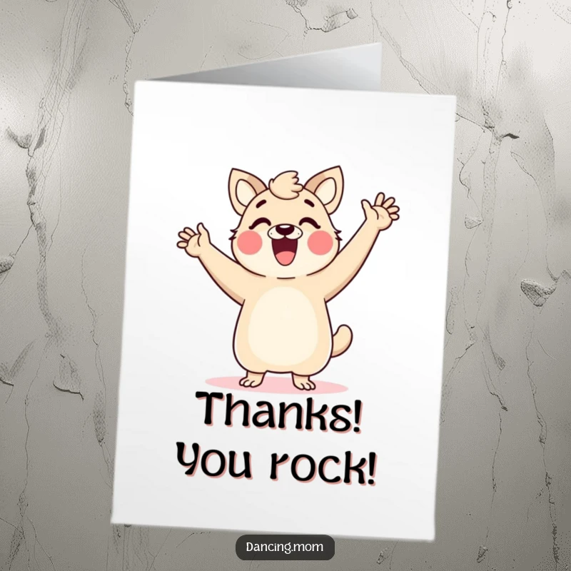 Funny Free Printable Thank You Card: A very happy dancing mom animal with arms in the air, showing extreme glee.