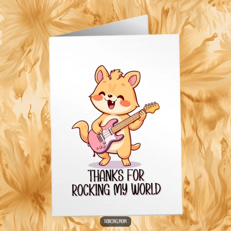Funny Free Printable Thank You Card featuring a kawaii animal playing air guitar with epic, enthusiastic flair.