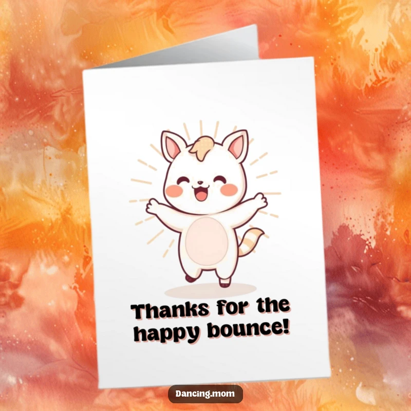Funny Free Printable Thank You Card: Kawaii animal performs a high-energy, bouncy dance of thanks.