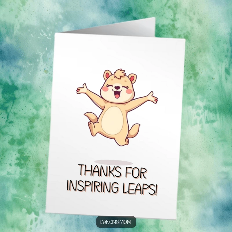 Funny Free Printable Thank You Card of a mom animal figure leaping with elegance, expressing thanks with a charming flourish.