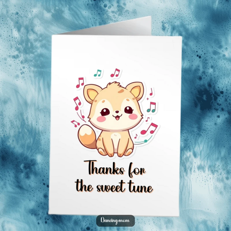 Funny Free Printable Thank You Card: A joyful animal character with musical notes swirling, expressing heartfelt thanks.
