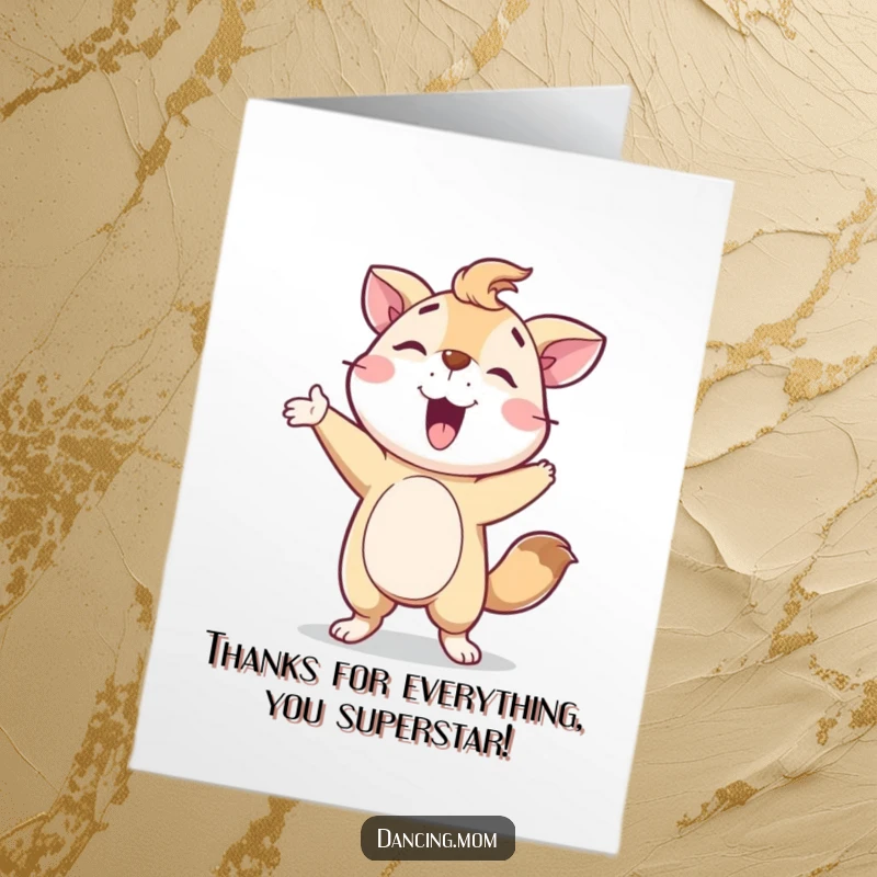 Funny Free Printable Thank You Card: Delighted Animal Proudly Posing After a Spin, Acknowledging Kindness
