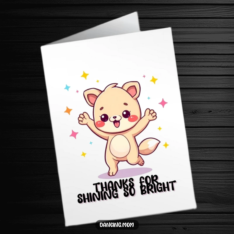Funny Free Printable Thank You Card: Animal character energetically grooving under disco lights, showing thanks with a party flair.