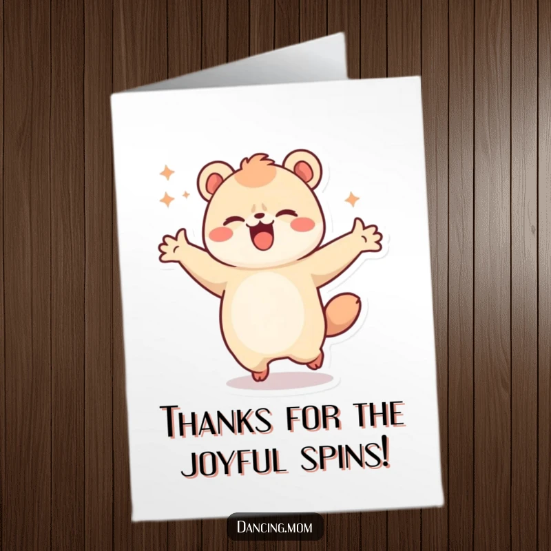 Funny Free Printable Thank You Card: Adorable kawaii animal spinning joyfully, conveying thanks with a humorous, downloadable flair.