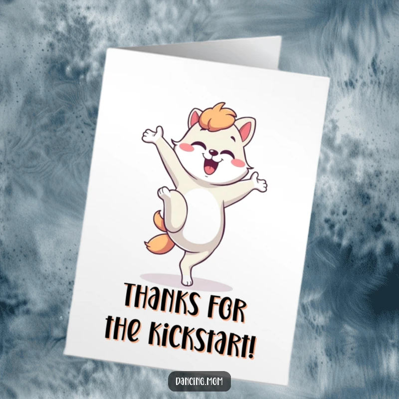 Funny Free Printable Thank You Card: A mom animal in mid-air, performing a hilarious silly kick with pure delight.