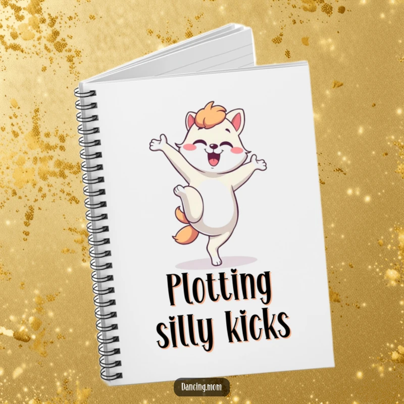 Funny dancing mom animal notebook, mid-silly kick, perfect for jotting down creative ideas with a humorous flair.