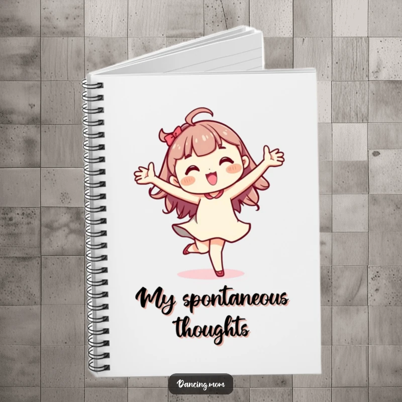 Funny Kawaii dancer notebook featuring a character mid-pirouette, arms wide, perfect for writing down dance moves.