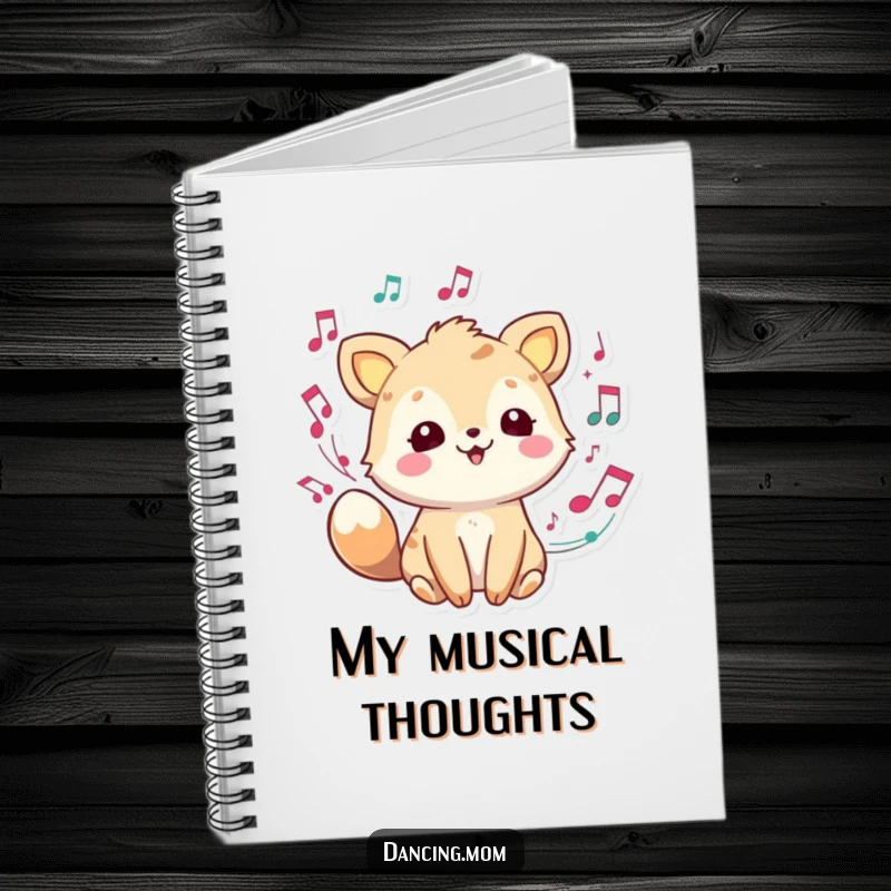 Joyful animal character with musical notes swirling, a vibrant and humorous notebook cover.