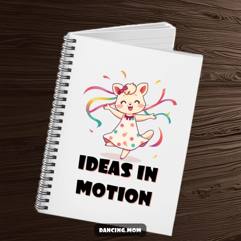 Funny notebook featuring a dancing mom animal spinning with flowing ribbons, perfect for notes and creativity, a fun funny gift.