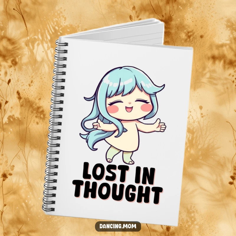 Funny notebook cover featuring a dancer with closed eyes and a serene smile, dancing to an inner rhythm.