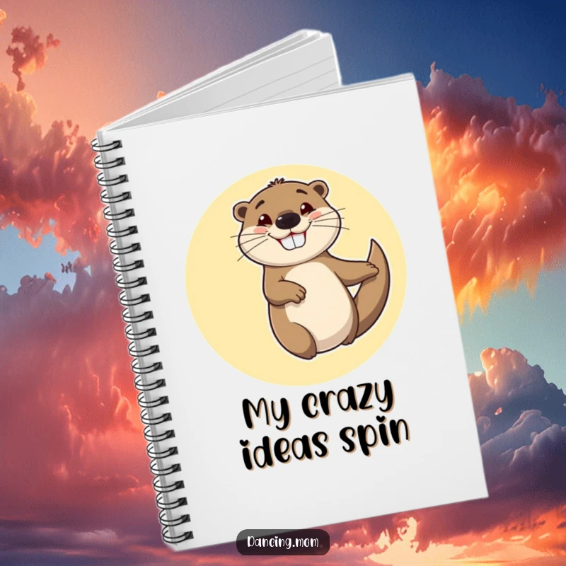 Funny notebook with a cheerful otter spinning in circles with a goofy, happy grin, for jotting joyful thoughts.