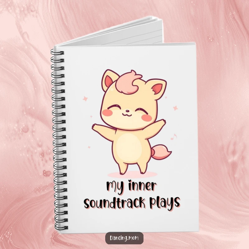 Funny notebook featuring a kawaii dancing animal swaying blissfully, inspiring quiet reflection and peaceful writing.