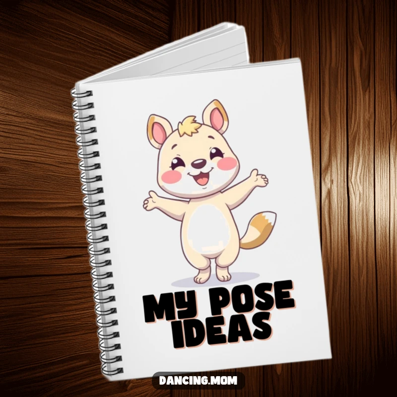 Funny animal character smiling and striking a dance pose, featured on the cover of a notebook.