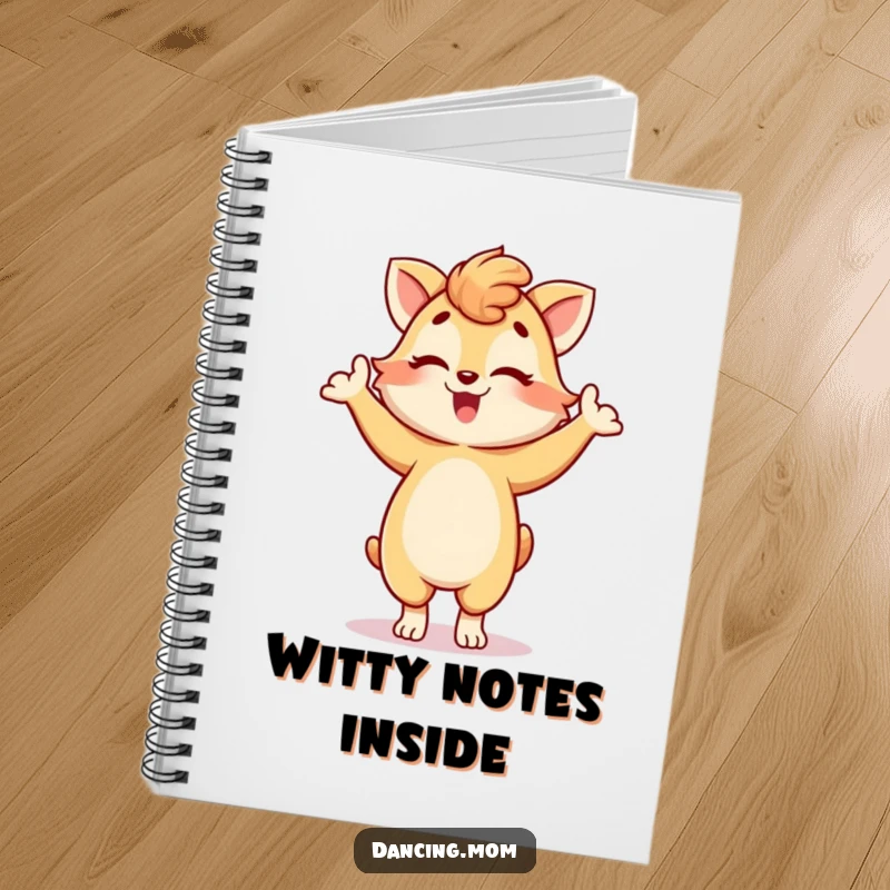 Funny notebook featuring a dancing mom animal striking a playful pose and winking, perfect for notes and doodles, a fun funny gift.