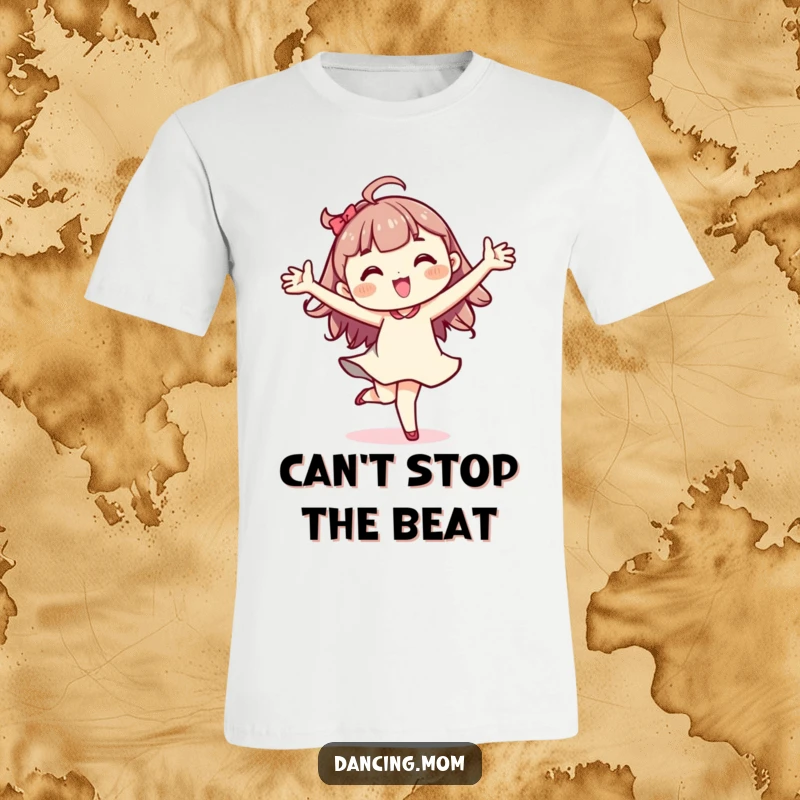 Funny Kawaii dance t-shirt showing a character with arms flung wide, executing a perfect pirouette with flair.