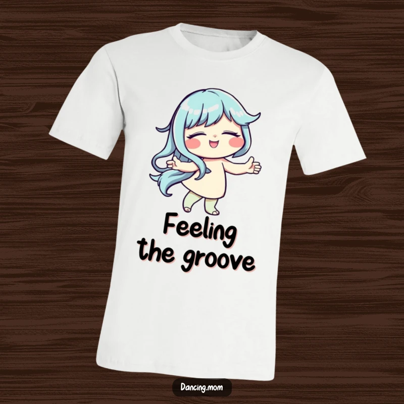 Funny t-shirt illustration of a dancer with eyes closed, smiling serenely while deeply immersed in rhythmic movement.