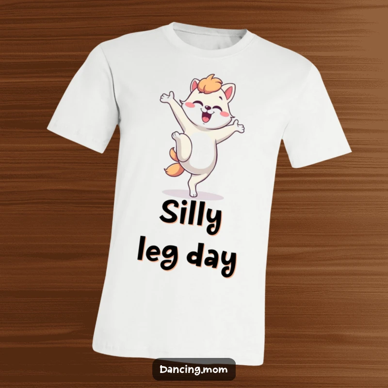 Funny dancing mom animal t-shirt, mid-silly kick, full of playful energy and comedic motion, great for laughs.