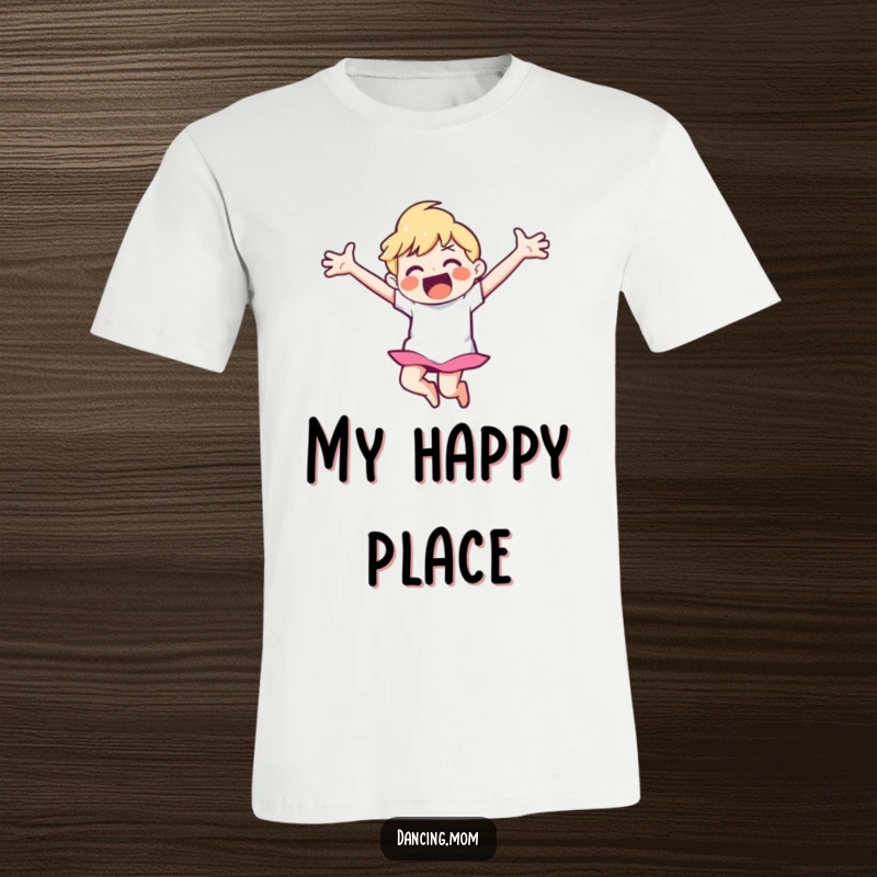 Funny t-shirt illustration of a happy dancer with outstretched arms, gracefully soaring through the air.