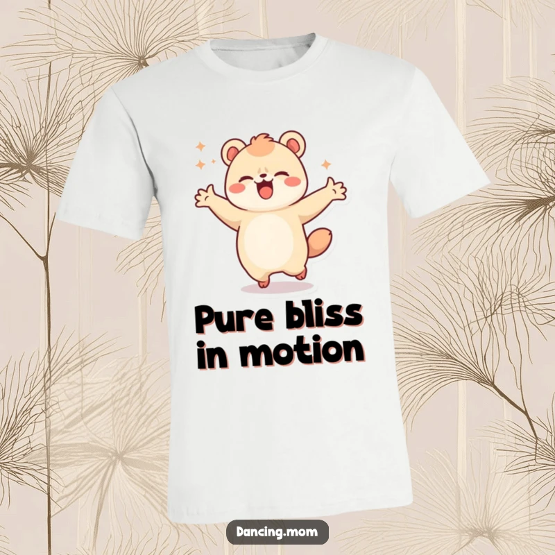 Funny t-shirt showcasing a kawaii dancing animal spinning with pure joy, arms outstretched in a celebratory, delightful pose.