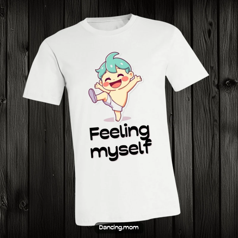 Funny T-Shirt: Character performing a goofy kick with a huge grin, embodying fun and humor as a funny gift.