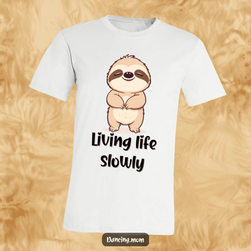 Funny Sloth t-shirt with a happy sloth grooving slowly, eyes closed in bliss, perfect for conveying relaxed and humorous style.