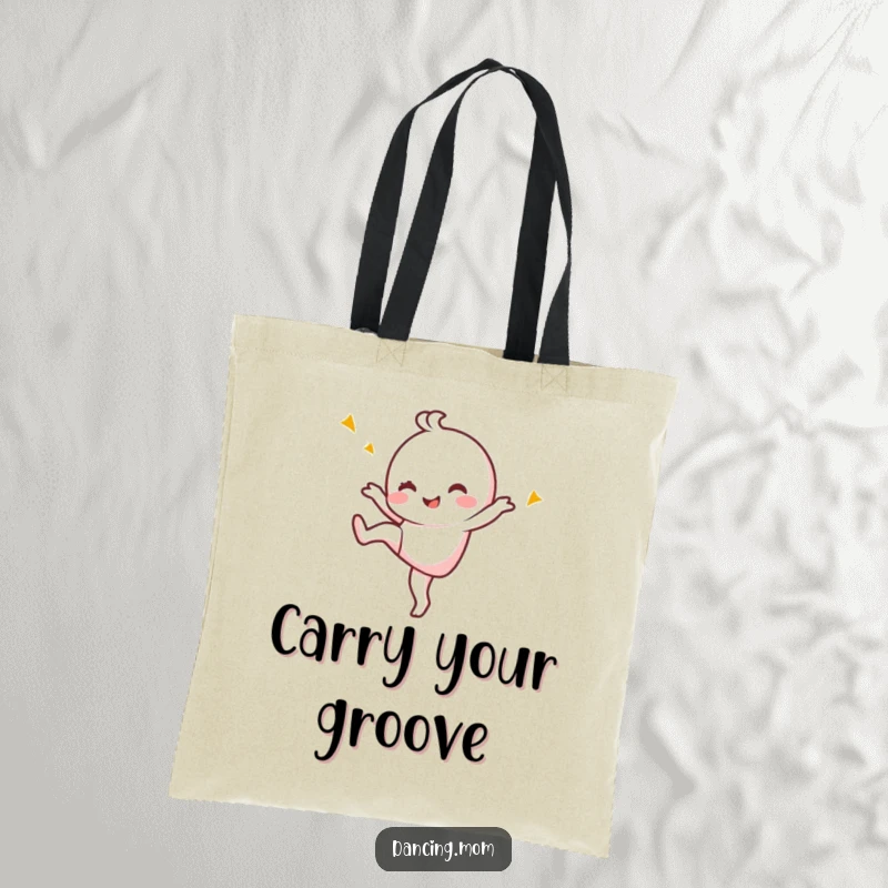 Funny Tote Bag: Kawaii dancing character kicking one leg up high with a playful wink and smile.