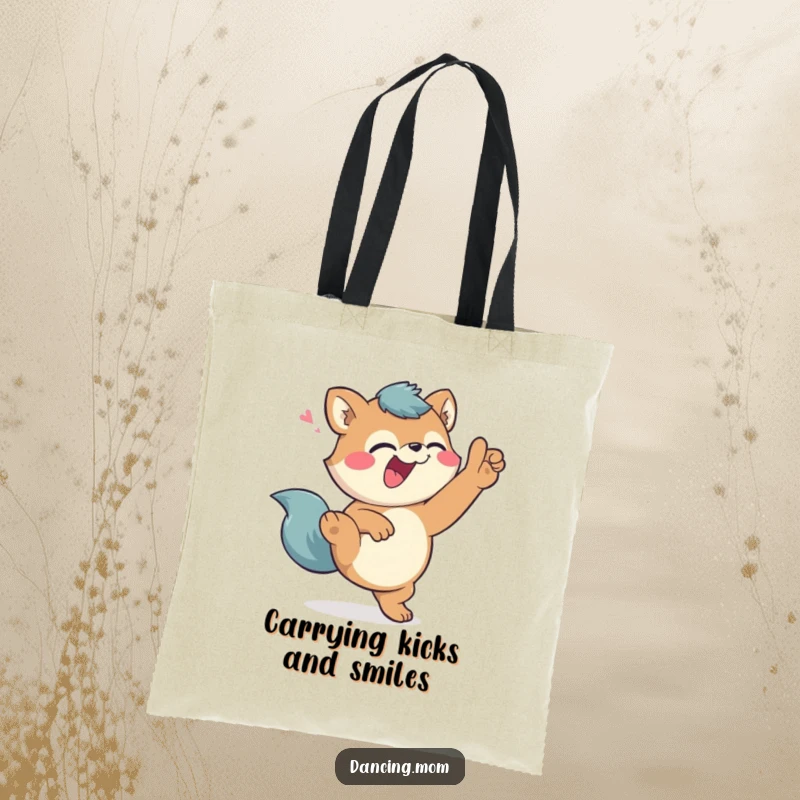 Funny Tote Bag: Giggling animal character delivers a high kick with a playful wink, ready for shopping trips and laughter.