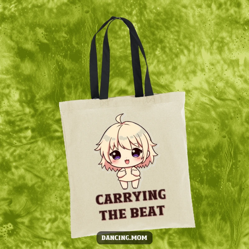 Funny Tote Bag: Character with vibrant rhythm lines flowing around, embodying musicality, perfect for a funny gift.