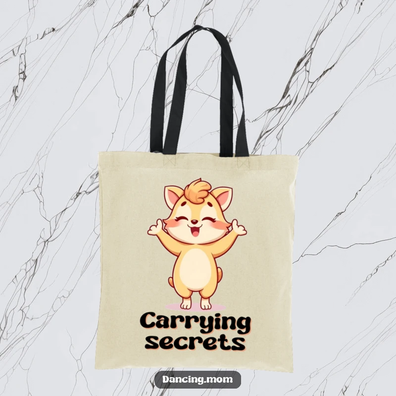 Funny tote bag with a dancing mom animal striking a playful pose and winking, perfect for adding charm to errands, a fun funny gift.