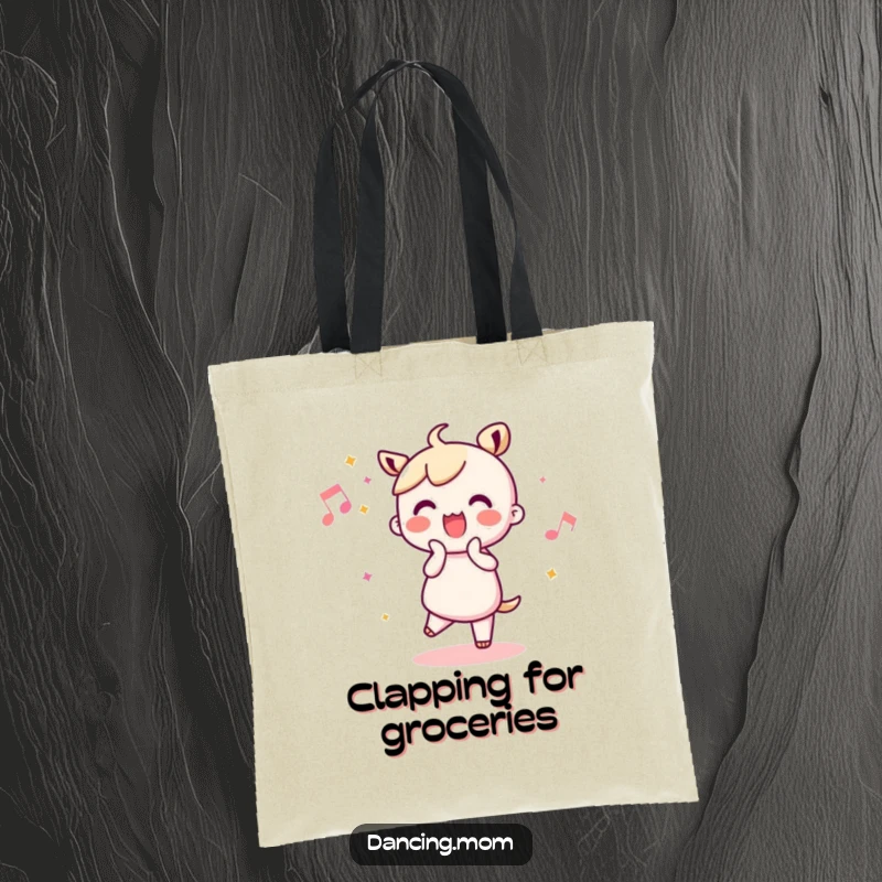 Funny Kawaii Dancer Tote Bag: Adorable character joyfully clapping along to a beat, a cheerful funny gift.
