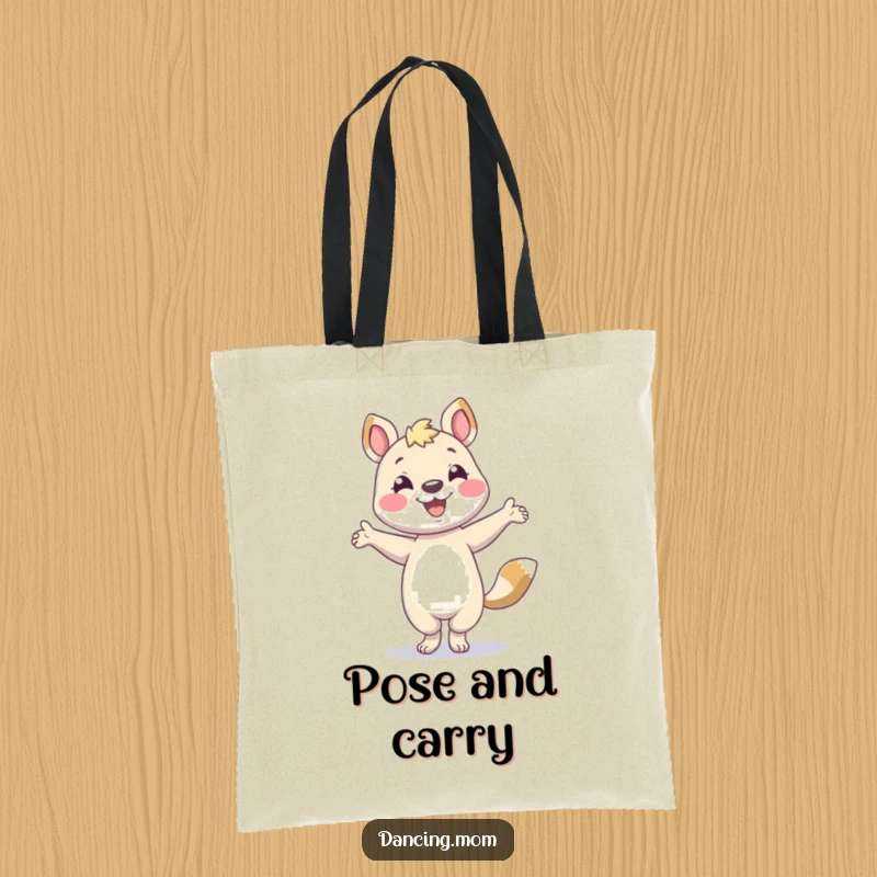 Funny animal character smiling and striking a dance pose, featured on a practical and stylish tote bag.