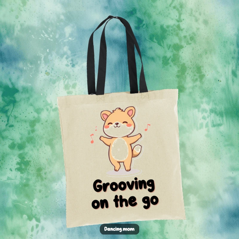 Funny animal character happily tapping its feet to music, featured on a practical and stylish tote bag.